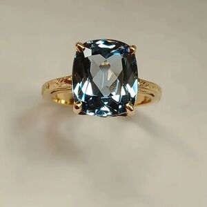 London Blue Topaz 18k Gold Plated and Vintage Ring with Intricate Detailing